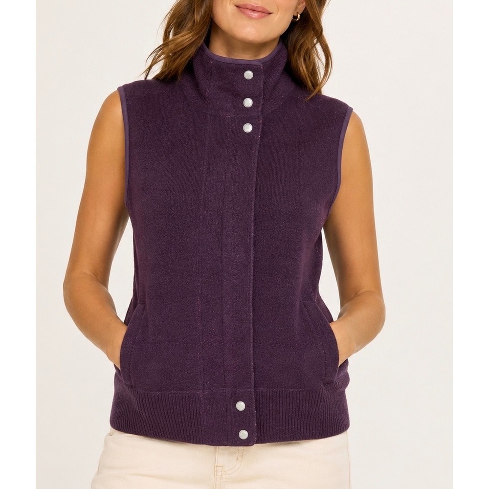Title Nine Vest Wool Blend Full Zip Purple Large